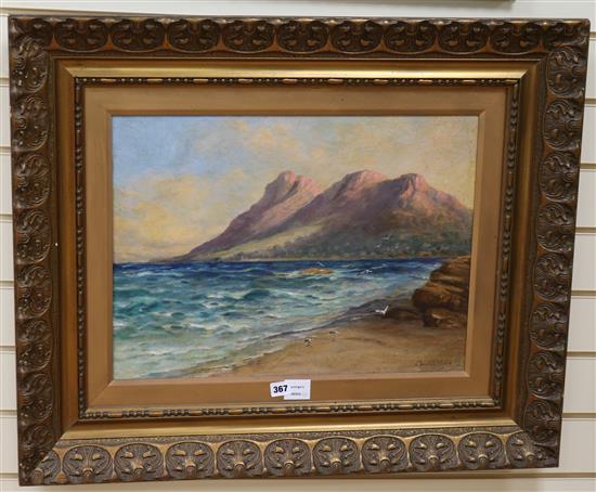 Edward Clark Churchill Mace (1864-1928), oil on canvas, Simons Town from Glencairn, Evening, South Africa, signed, 40 x 54cm